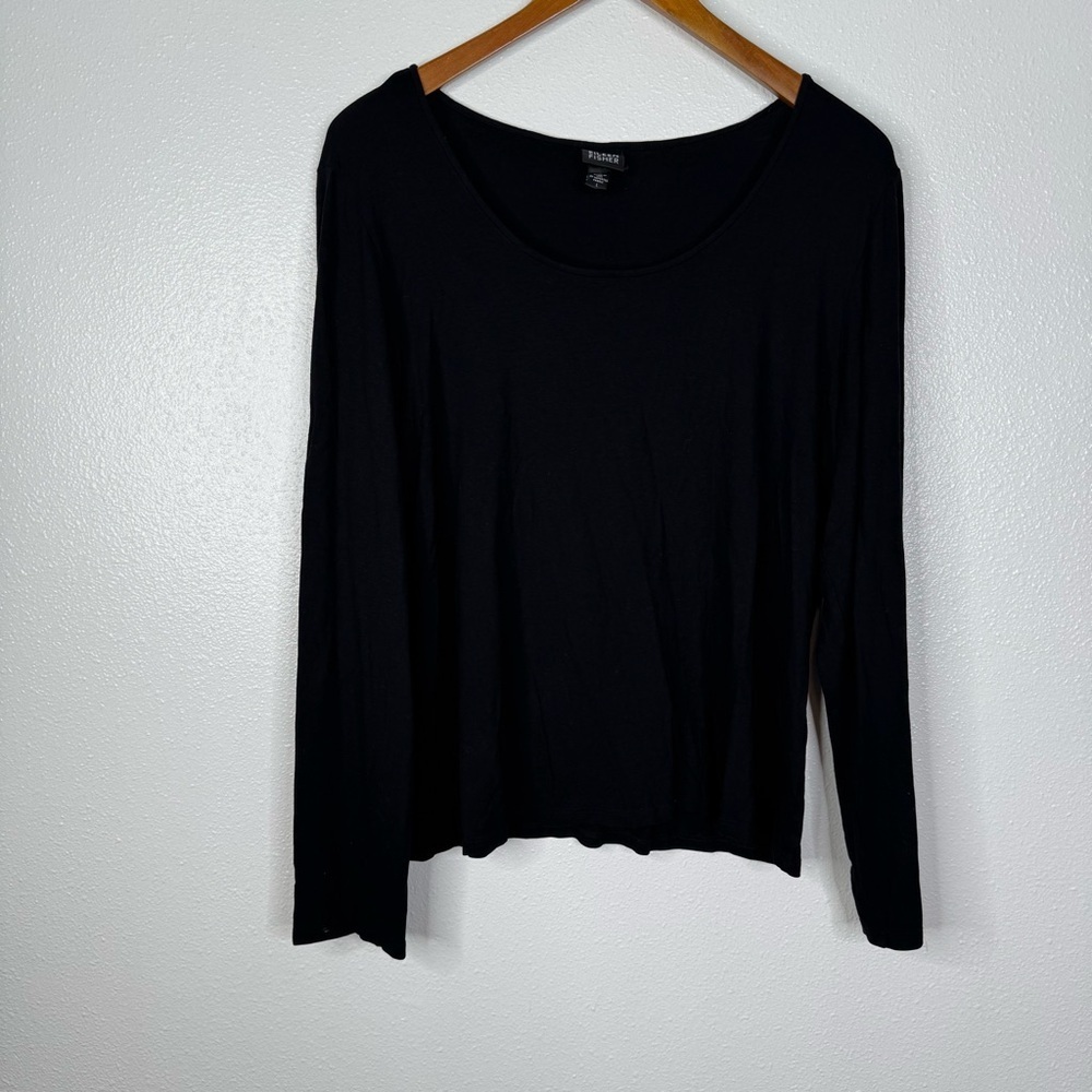Eileen Fisher Scoop Neck Long Sleeve Black Top Size Large